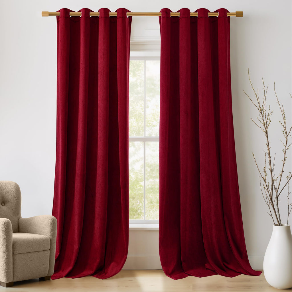 Nicetown Christmas Red Velvet Curtains, Solid Heavy Matt Drapes/Window Treatments With Grommet Top For Patio Door (Set Of 2, W52