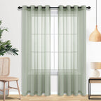 Mrs.Naturall Airy See Through Sage Green Curtains 52X96 Inches Long For Living Room 2 Panel Sets Grommet Faux Linen Light Green