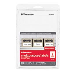 Office Depot Brand Removable Inkjet/Laser Labels, Od98799, 1In X 3In, White, Pack Of 250