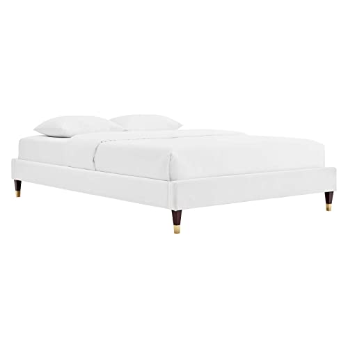 Modway Harlow 63.5&quot; Queen Performance Velvet Platform Bed Frame In White