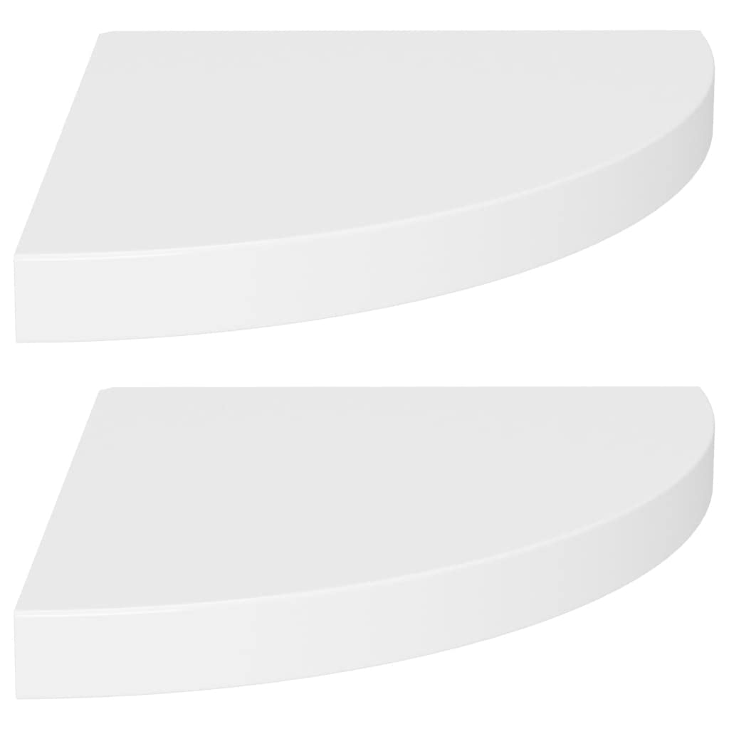 vidaXL Set of 2 Modern Floating Corner Shelves in White, 13.8"x13.8"x1.5" | Resistant Honeycomb MDF and Metal | for Books, Decoratives, Awards