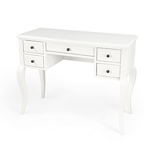 HomeRoots Acacia Wood Solids, MDF, Birch Veneers Cottage White Writing Desk