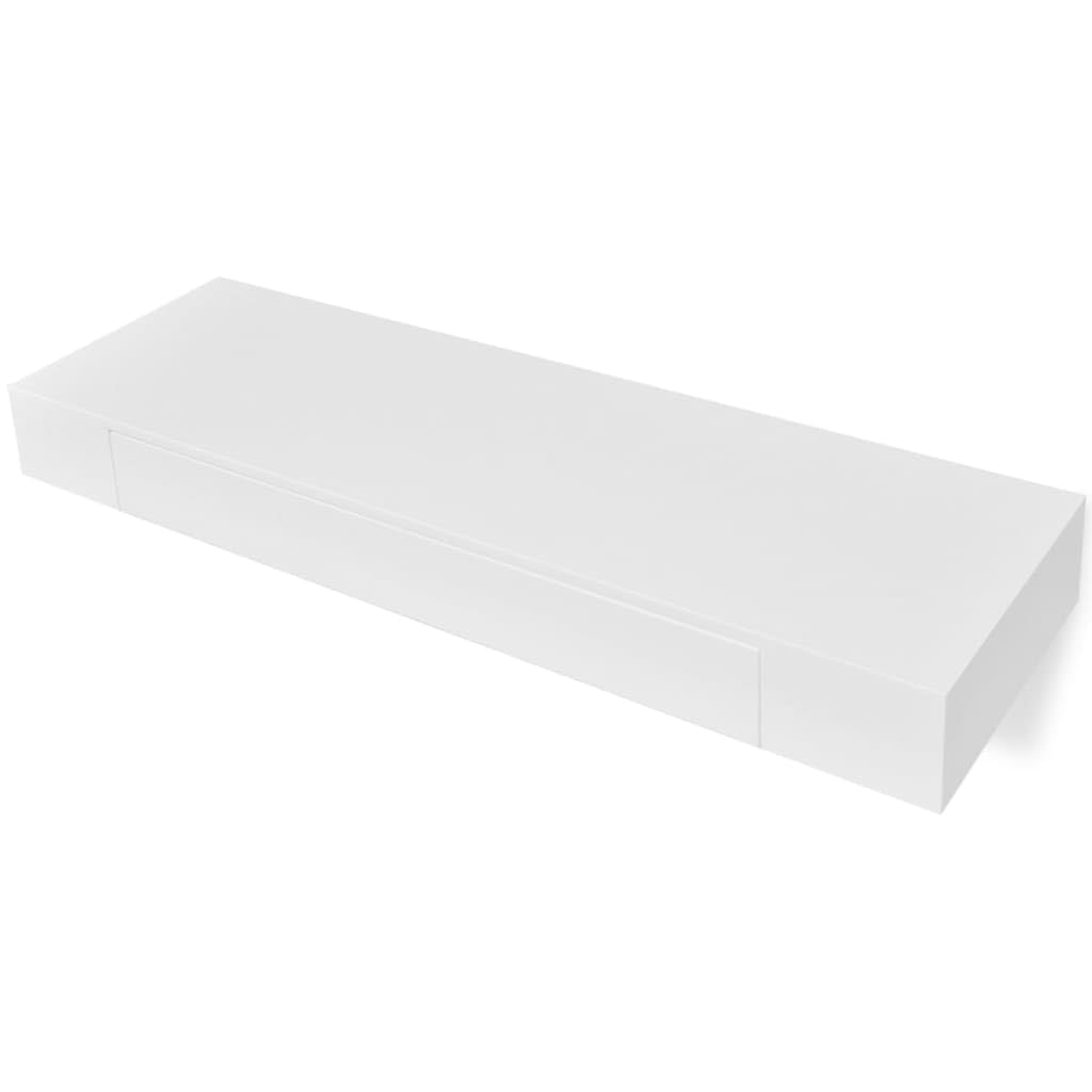vidaXL Floating Wall Display Shelf with Invisible Mounting System – White MDF – 1 Drawer for Storage – Scandinavian, Modern Style - 31.5&quot;x9.8&quot;x3.1&quot; Dimension