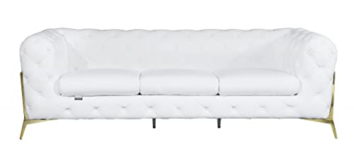 HomeRoots 93&quot; White and Gold Genuine Tufted Leather Standard Sofa