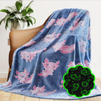 Glow In The Dark Blanket Axolotl Pink Gifts Toys Decor For Kids Girls Cute Cozy Soft Glowing Salamander Twin Size Blue Throw Bla