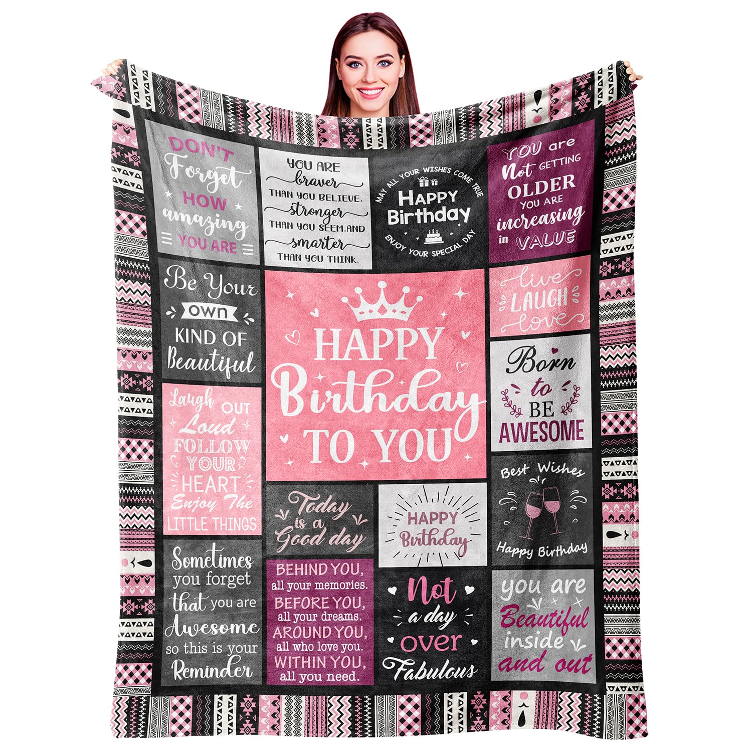 Ivivis Birthday Gifts For Women Girls Throw Blanket 80'X60', Happy Birthday Decorations For Women, Gifts For Women Birthday Un