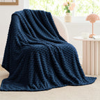 Bedelite Fleece Blanket Twin Blanket For Bed Couch, 3D Jacquard Decorative Navy Throw Blanket, Soft And Cozy Warm Plush Fuzzy Bl