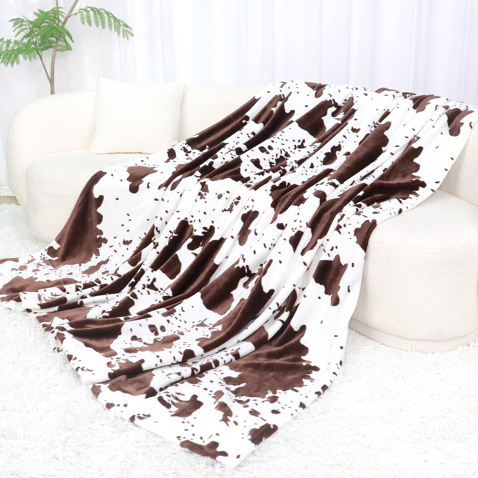 Brown Cow Print Blanket Plush Flannel Fleece Throw Blanket Soft Warm Lightweight Throws And Blankets For Father Mother Dad Mom D