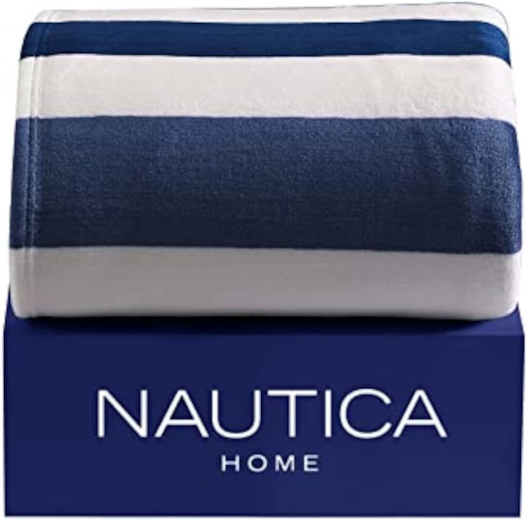 Nautica- Twin Blanket, Ultra Soft & Cozy Plush Home Decor, All Season Bedding, Dorm Room Essentials (Awning Stripe Navy, Twin)