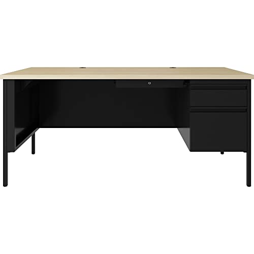 Lorell Fortress Series 66" Right Pedestal Desk - 66" x 29.5" x 30" Maple Surface