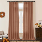 Dukiyo Terracotta Linen Curtains 132 Inch Length 2 Panels For High Living Room Semi Sheer Light Filtering Extra Long 132 Inch Cu