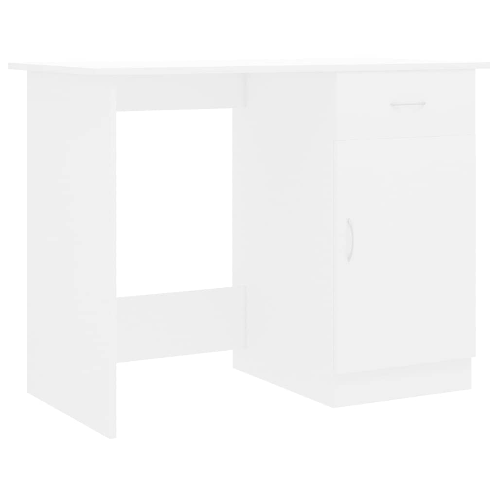 vidaXL Modern Desk in White | Compact 39.4&quot;x19.7&quot;x29.9&quot; | Integrated Drawer and Door Storage | Durable Engineered Wood | Ideal for Office, Study Room or Small Spaces