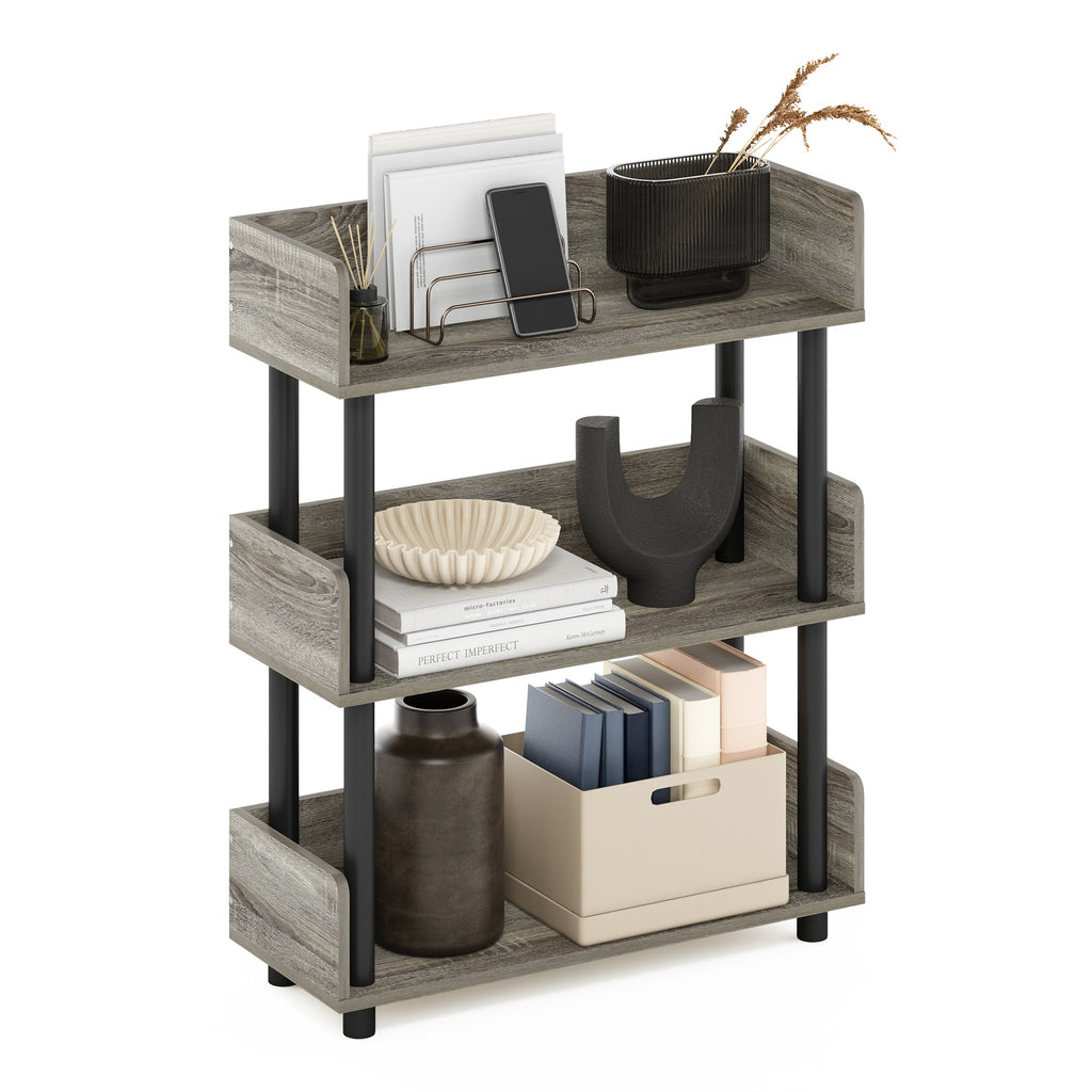 Furinno Turn-N-Tube 3-Tier Toolless Display Rack, French Oak/Black