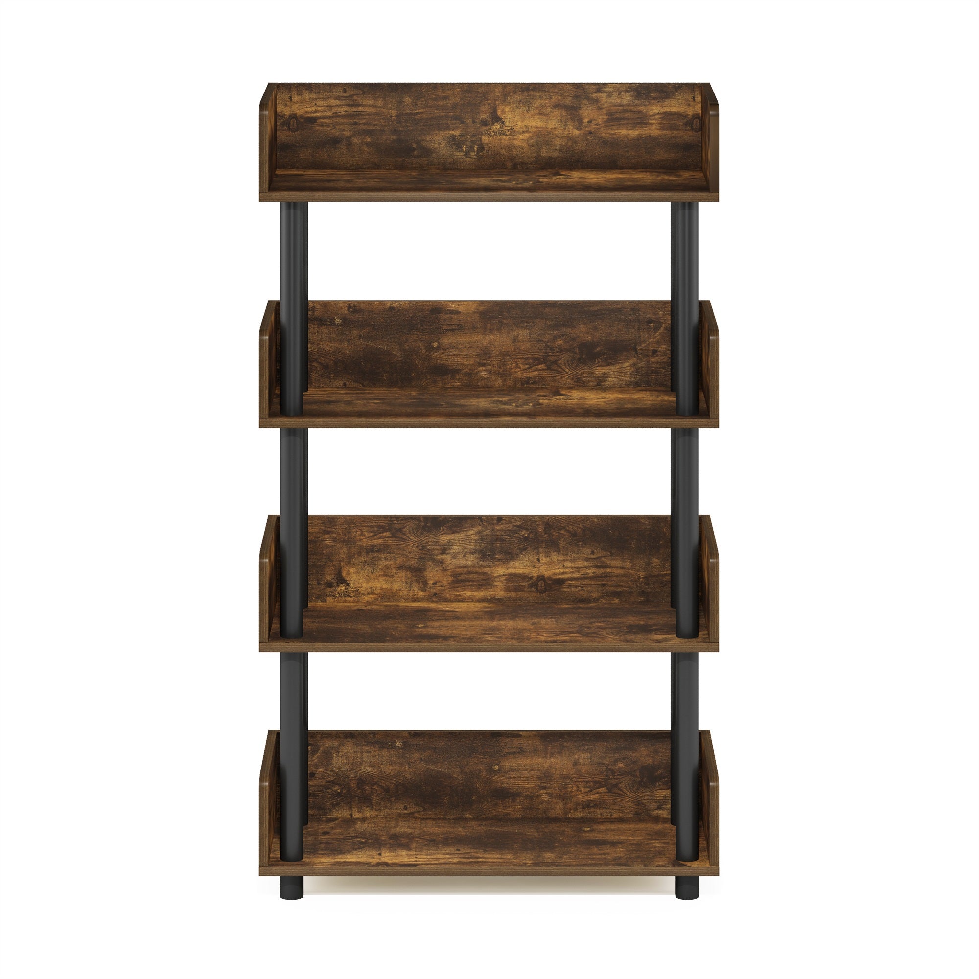 Furinno Turn-N-Tube 4-Tier Toolless Display Rack, Amber Pine/Black