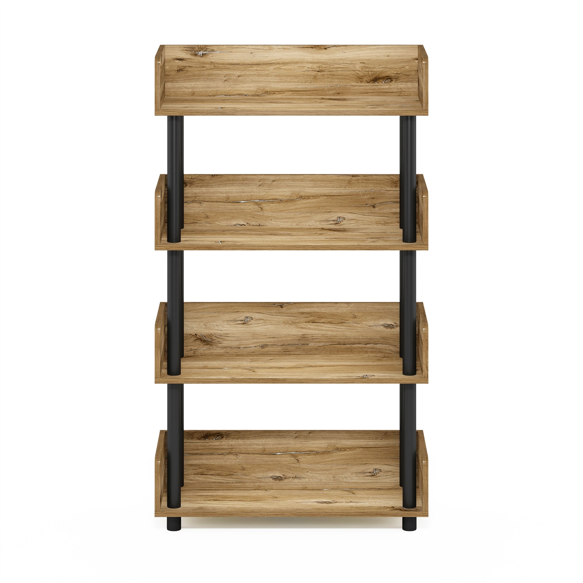 Furinno Turn-N-Tube 4-Tier Toolless Display Rack, Flagstaff Oak/Black