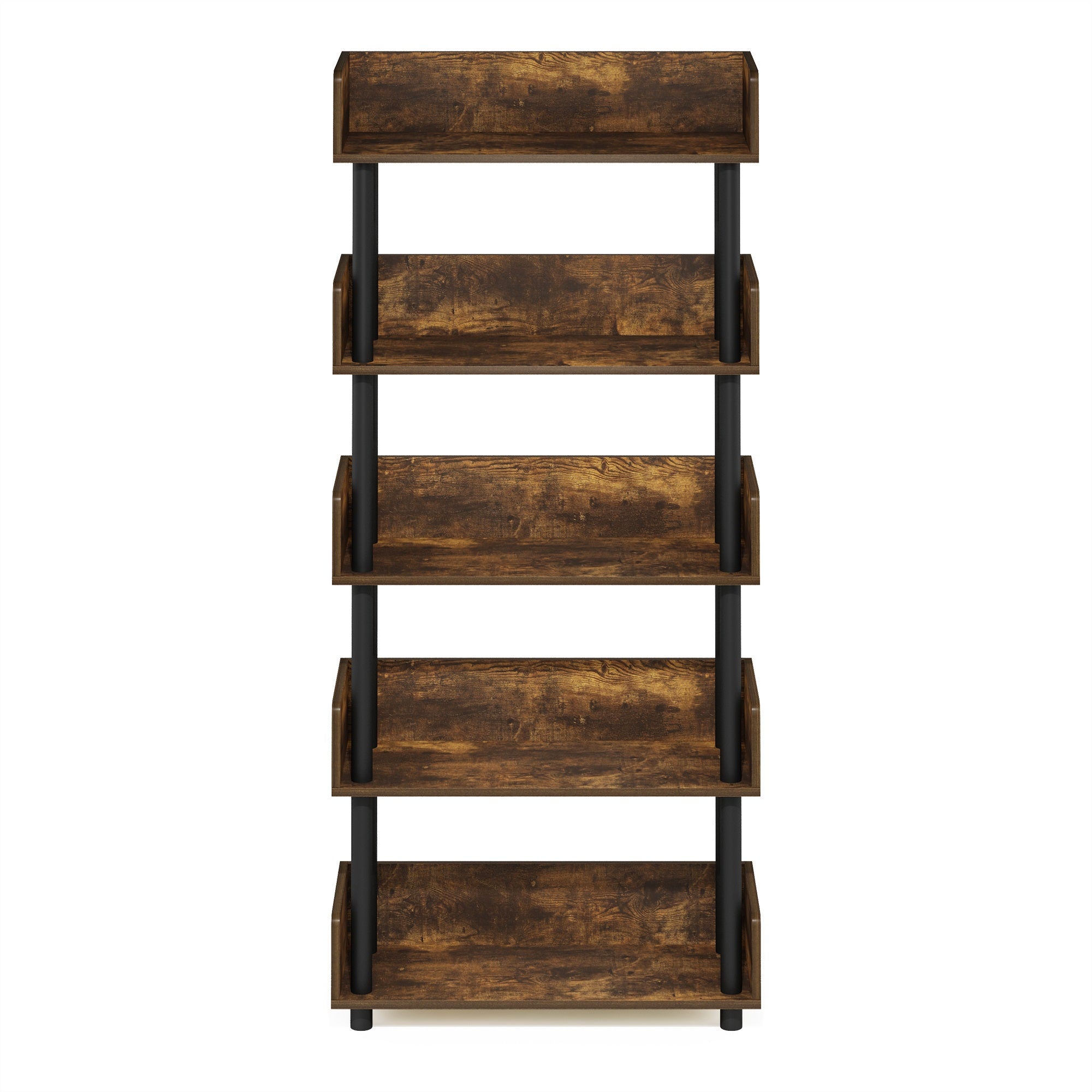 Furinno Turn-N-Tube 5-Tier Toolless Display Rack, Amber Pine/Black