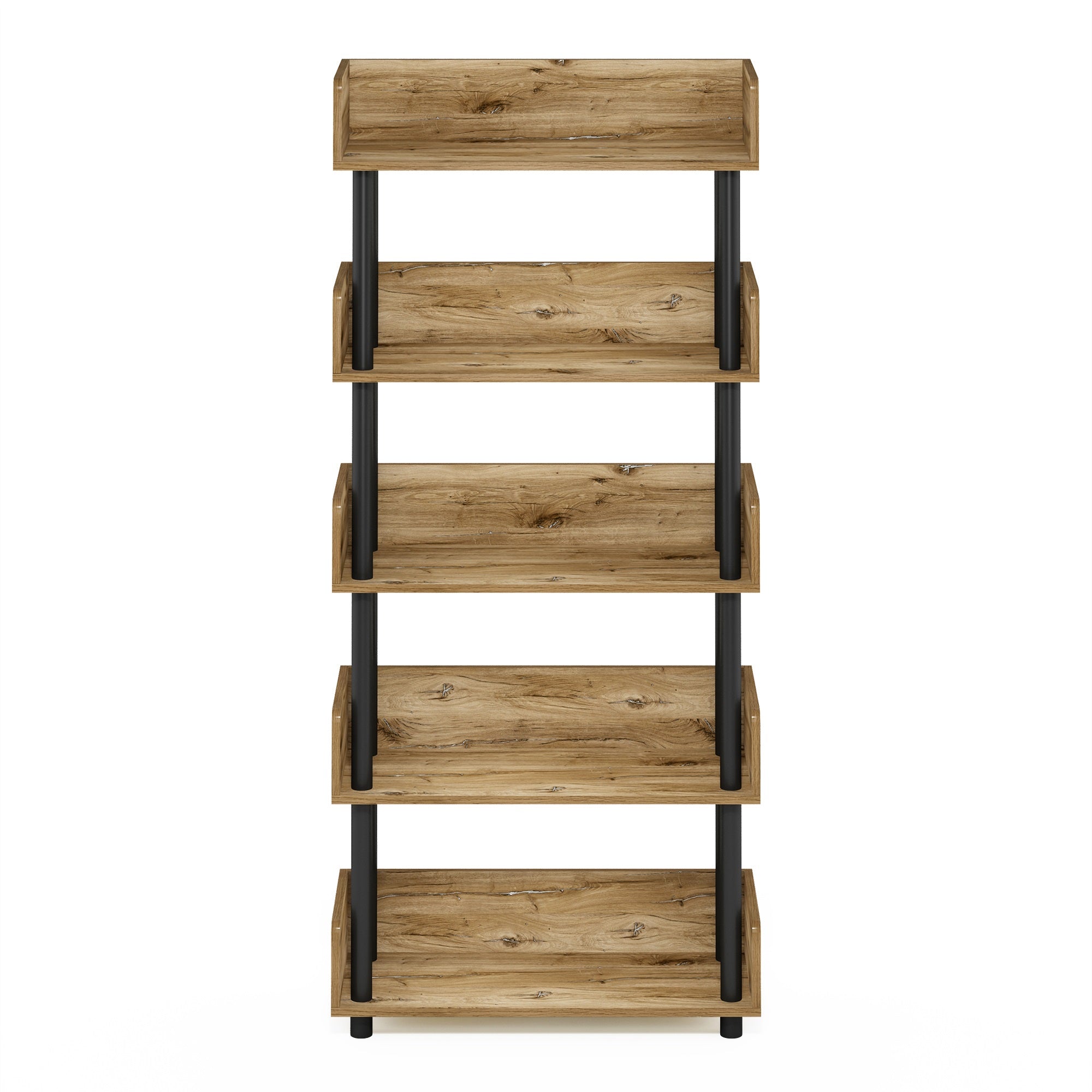 Furinno Turn-N-Tube 5-Tier Toolless Display Rack, Flagstaff Oak/Black