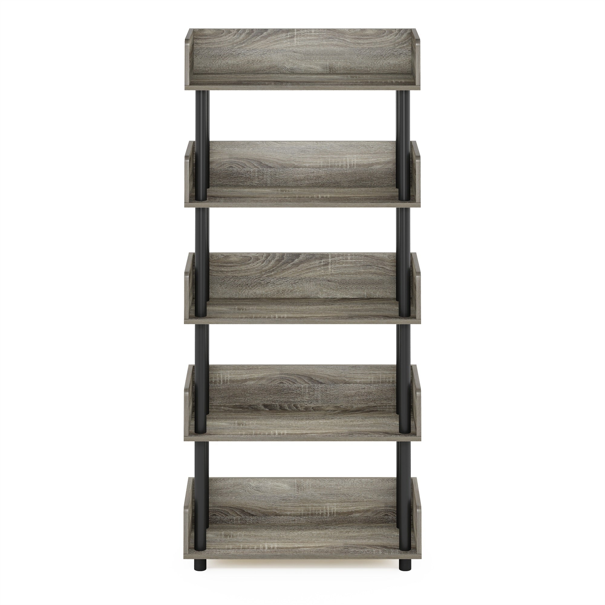 Furinno Turn-N-Tube 5-Tier Toolless Display Rack, French Oak/Black