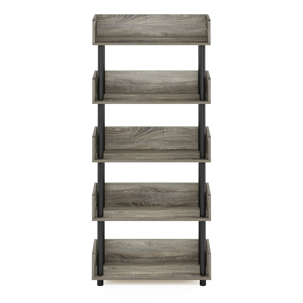 Furinno Turn-N-Tube 5-Tier Toolless Display Rack, French Oak/Black