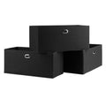 CasaFoyer 3-Piece Torino Baskets - Foldable Fabric, Black, 23W x 10.2D x 10.2H - Organize Shelves Effortlessly, Metal Ring Handles, Reinforced Fiberboard