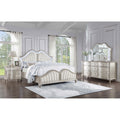 Evangeline 4piece Upholstered Platform Eastern King Bedroom Set Ivory and Silver Oak