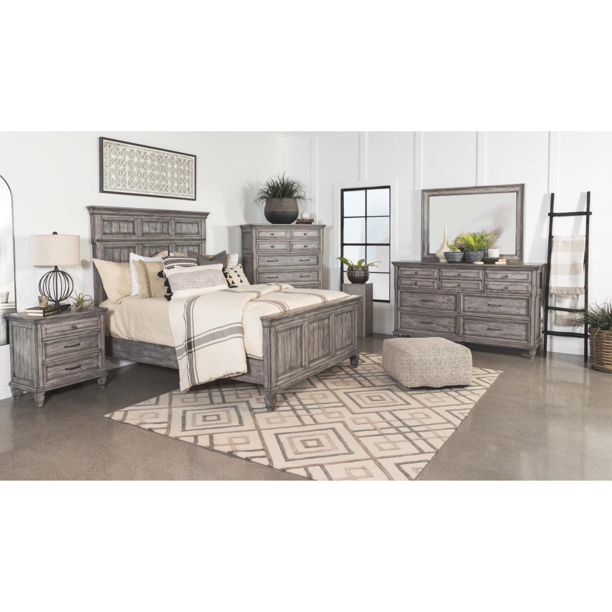 Coaster Home Furnishings Avenue Farmhouse 5-Piece Bedroom Set Queen Size Panel Bed Frame 68-Inch Headboard Weathered Grey 224031Q-S5