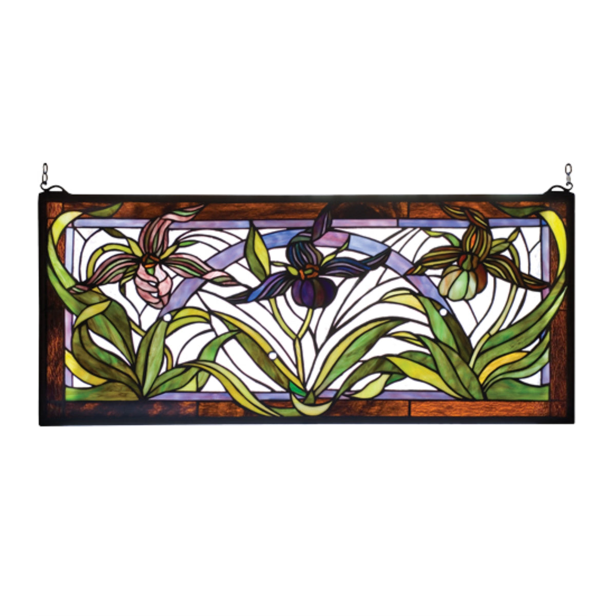 29 Inch W X 13 Inch H Lady Slippers Stained Glass Window