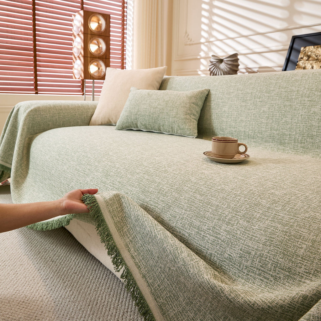 Linen-Look Textured Couch Throw Cover, Breathable Sofa Blanket & Furniture Protector