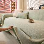 Linen-Look Textured Couch Throw Cover, Breathable Sofa Blanket & Furniture Protector