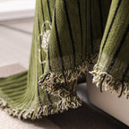 Chenille Camellia Floral Sofa Throw Cover Couch Blanket with Striped Jacquard