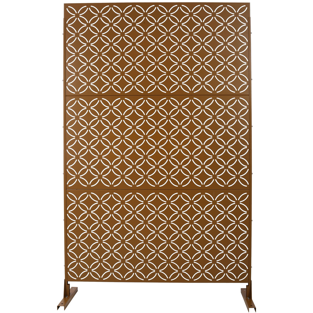 Freestanding Decorative Privacy Screen For Deck Balcony Patio, Metal Privacy - Brown