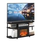Furinno Jensen Open Storage Curved Entertainment Center Stand With Fireplace For Tv Up To 55 Inch, Americano