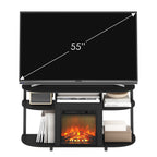 Furinno Jensen Open Storage Curved Entertainment Center Stand With Fireplace For Tv Up To 55 Inch, Americano