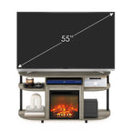 Furinno Jensen Open Storage Curved Entertainment Center Stand With Fireplace For Tv Up To 55 Inch, French Oak Grey