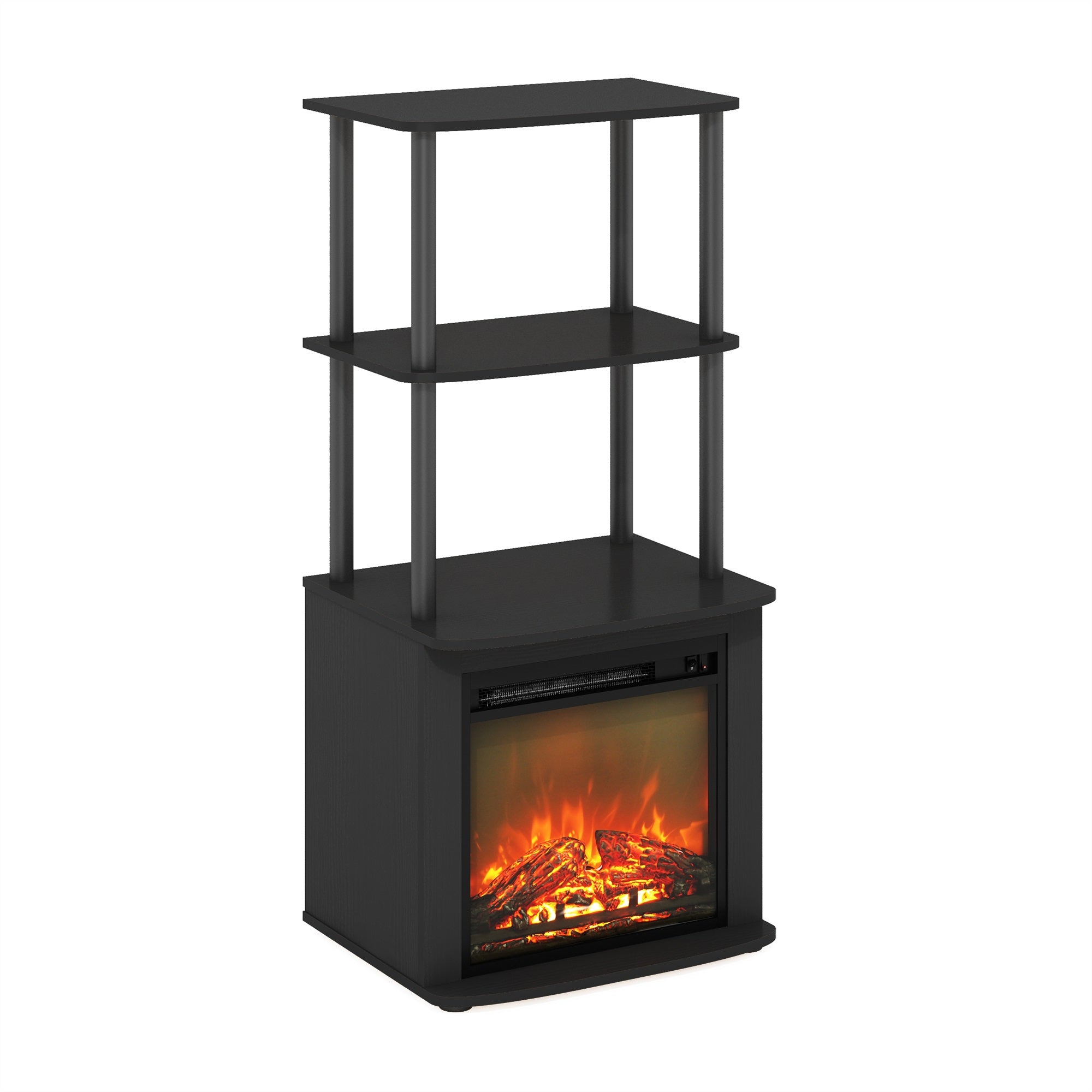 Furinno Turn-N-Tube 2-Tier Tall Tv Entertainment Side Table Display Rack With Fireplace Insert, Americano/Black