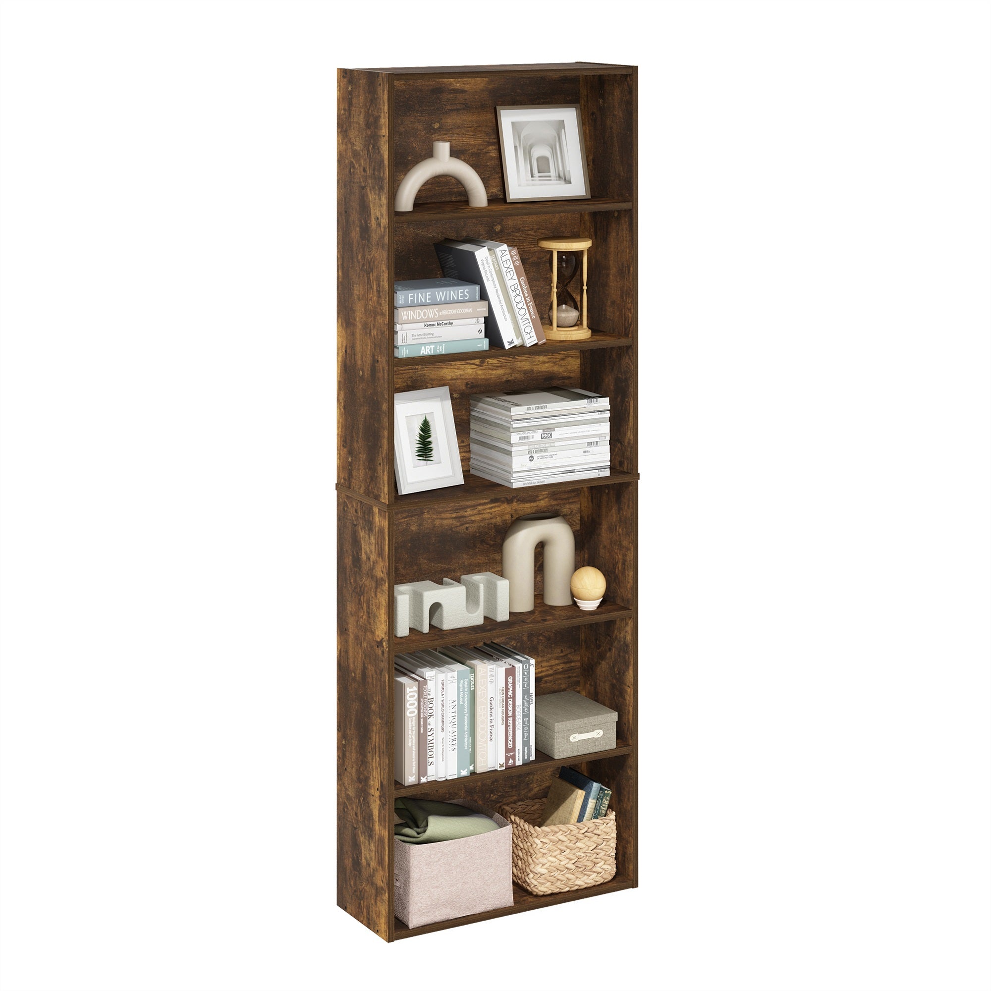 Furinno Jaya Simply Home Free Standing 6-Tier Open Storage Bookcase, Amber Pine