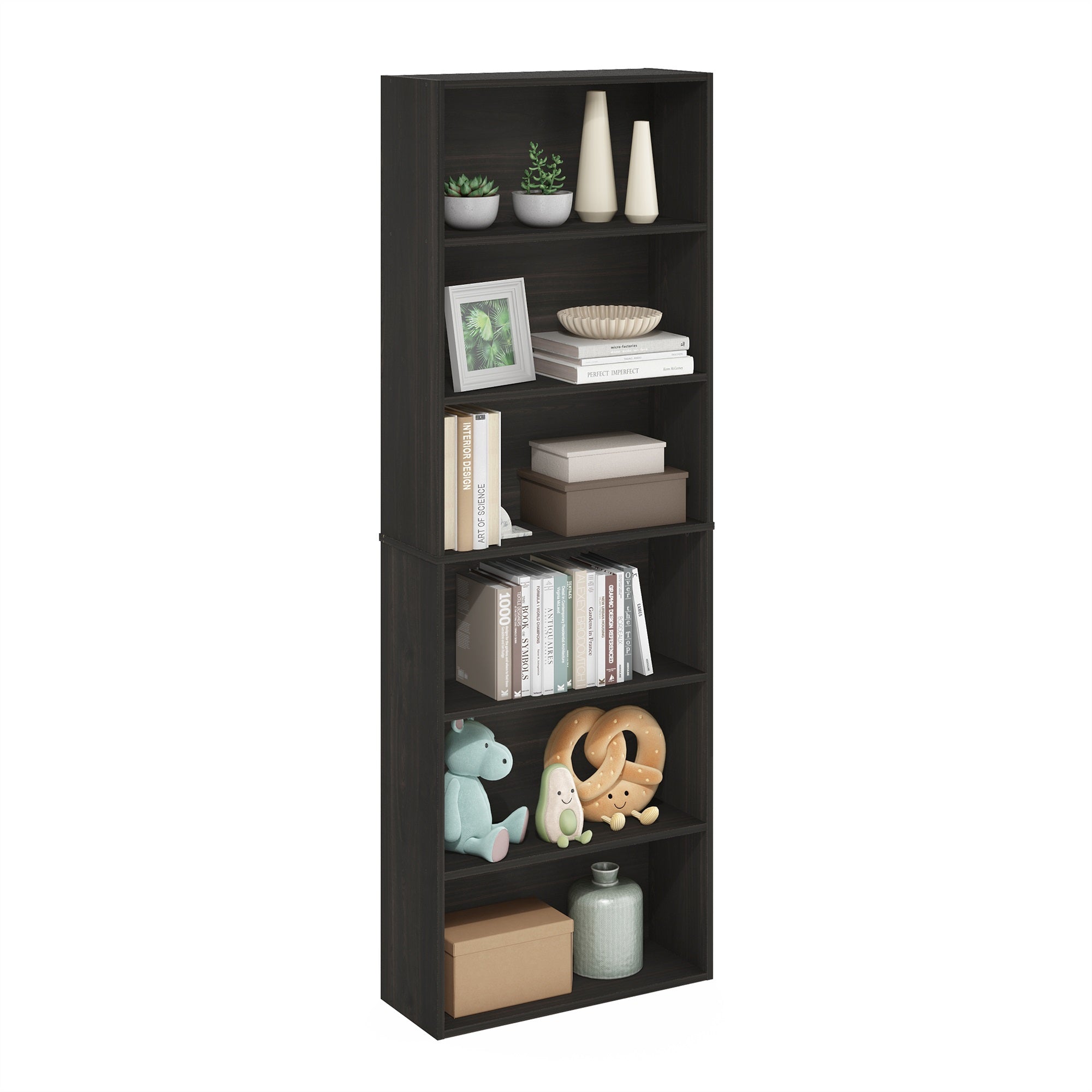 Furinno Jaya Simply Home Free Standing 6-Tier Open Storage Bookcase, Espresso