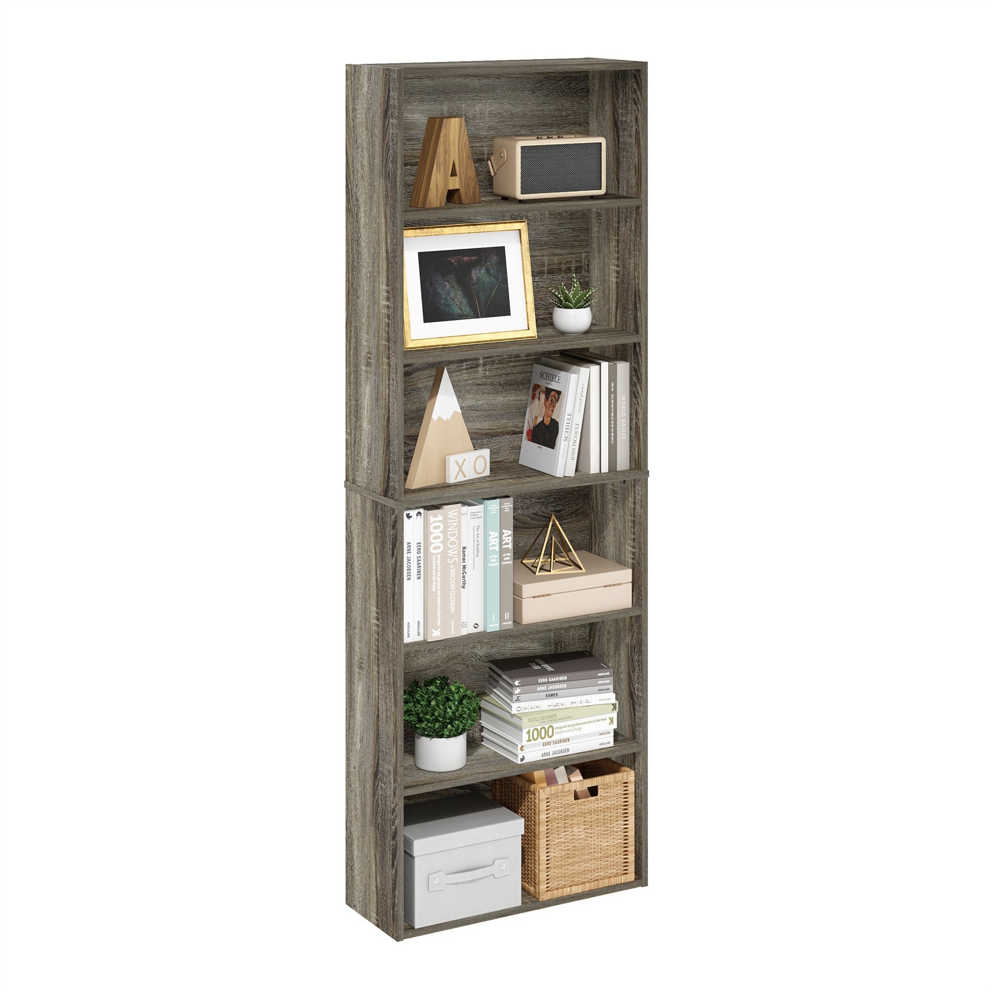 Furinno Jaya Simply Home Free Standing 6-Tier Open Storage Bookcase, French Oak
