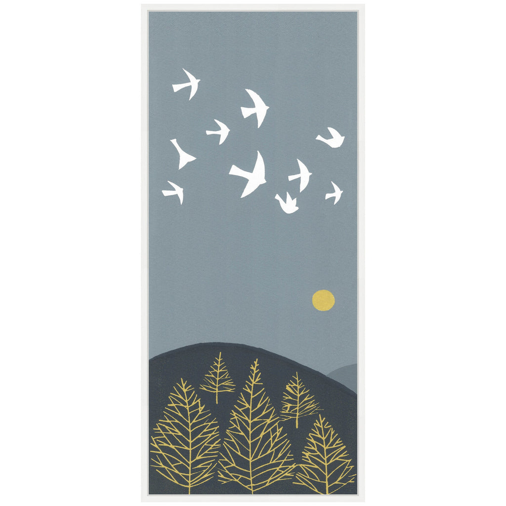Sylvie Hilltop Flight Linocut Bird Framed Canvas by Giuliana Lazzerini