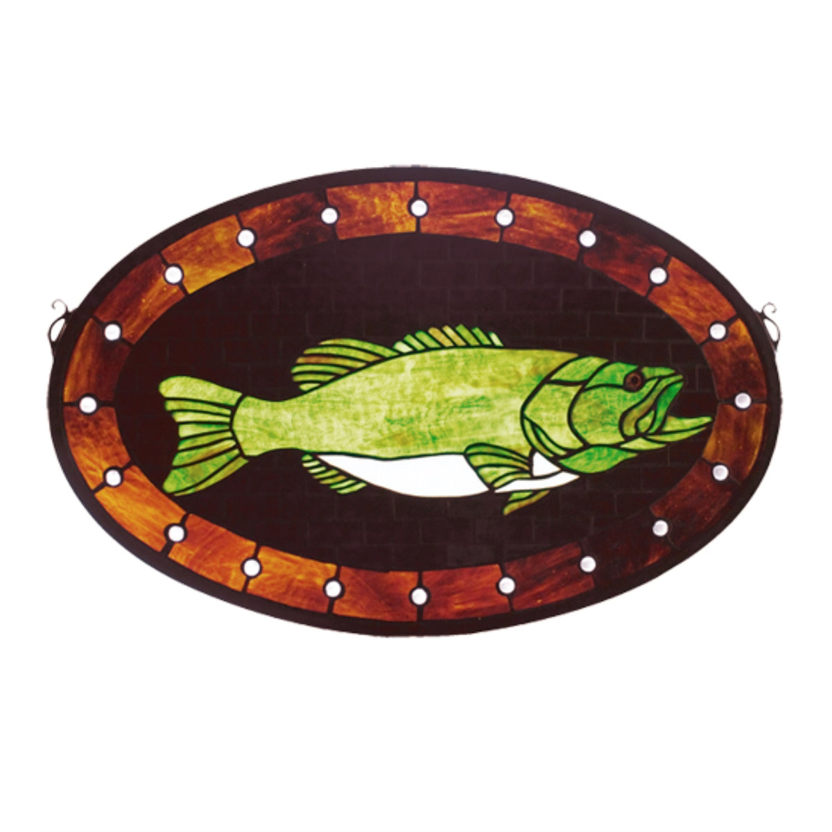 22 Inch W X 14 Inch H Bass Plaque Stained Glass Window