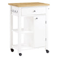 Derry Kitchen Cart with Natural Butcher Block Top With White Finish