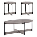 3 Piece Occasional Table Set in Grey Woodgrain Finish with Black Metal Legs