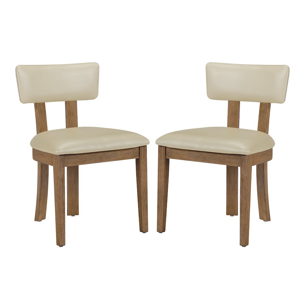 Hanson Dining Chair with Taupe Faux Leather and Medium Oak Wood, 2-Pack