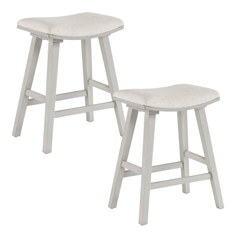 Coley 24 Saddle Stool 2-Pack With Linen Fabric Seat And White Wash Frame