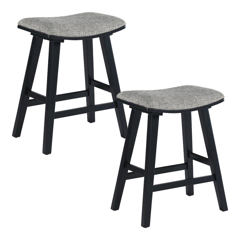 Coley 24 Saddle Stool 2-Pack With Graphite Fabric Seat And Black Wash Frame