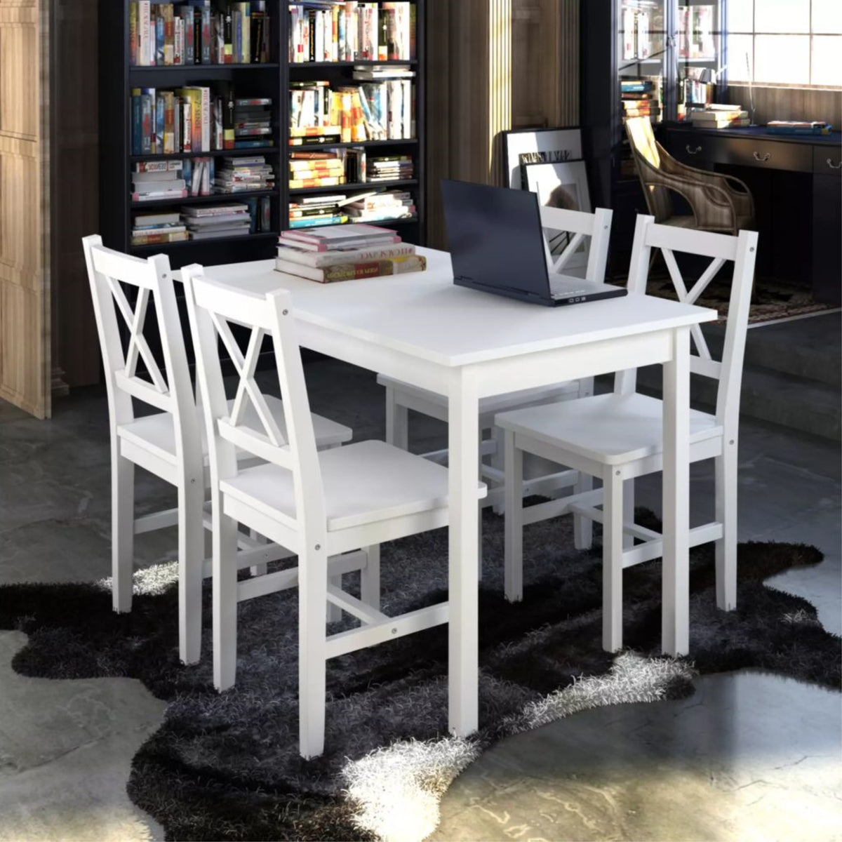 Stunning White 5 Piece Dining Set | Model 240883 | Solid Wood Construction | Elegant Stained Finish | Table & 4 Chairs | Transfo