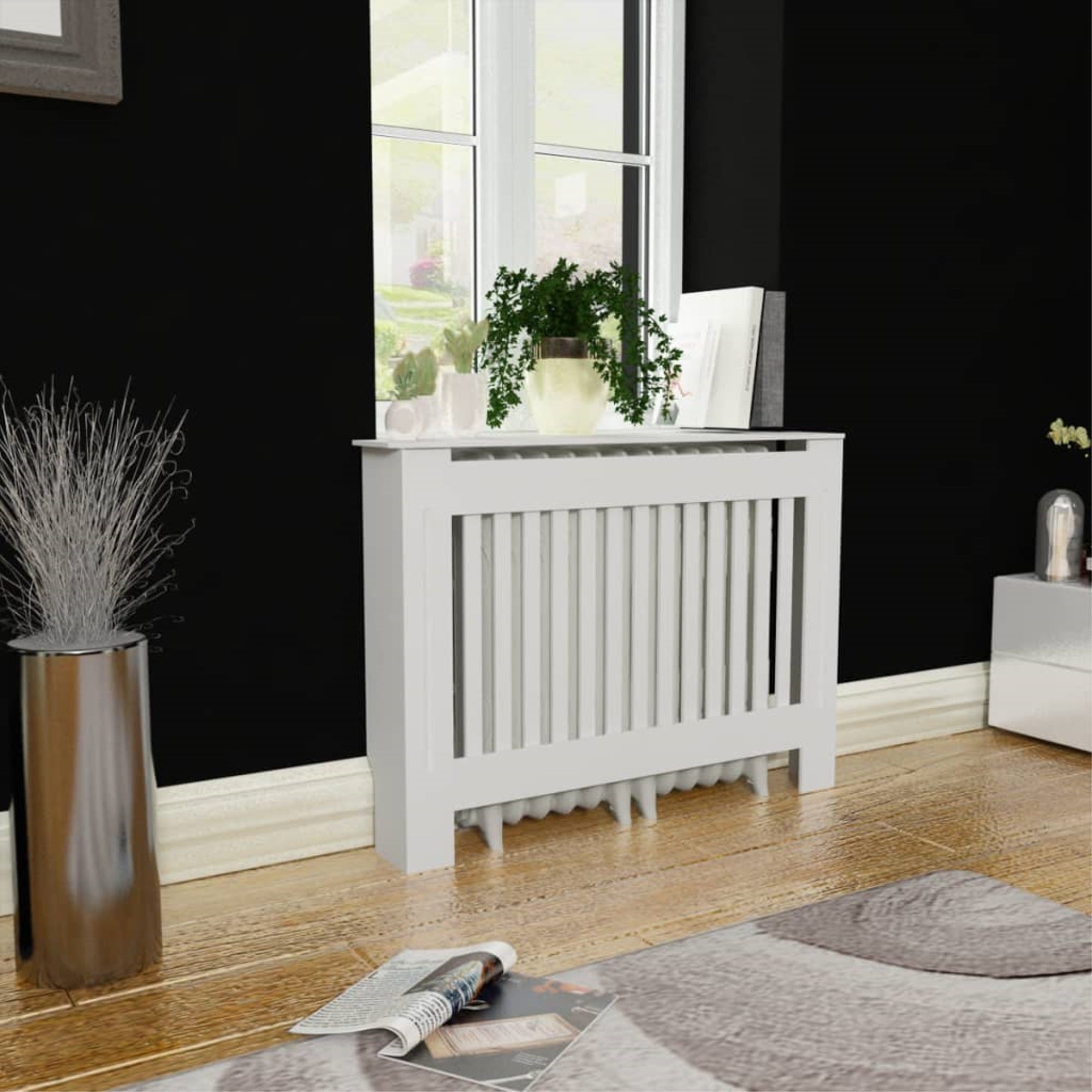 White MDF Radiator Cover Heating Cabinet - Model 242189: Stylish & Practical. Enhance your living room with this exquisite piece
