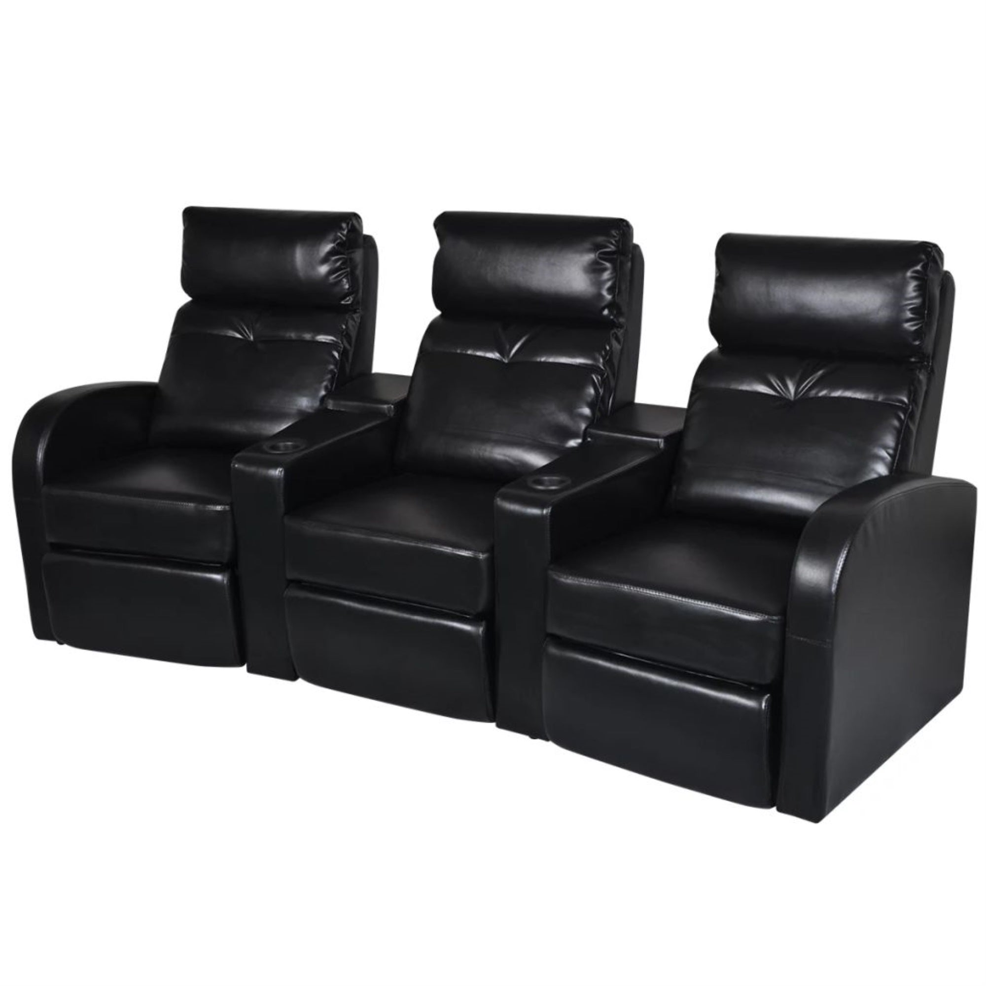 3-Seater Home Theater Recliner Sofa in Black Faux Leather - Model 242543 | Stylish, Affordable, and Comfortable | Easy Assembly 