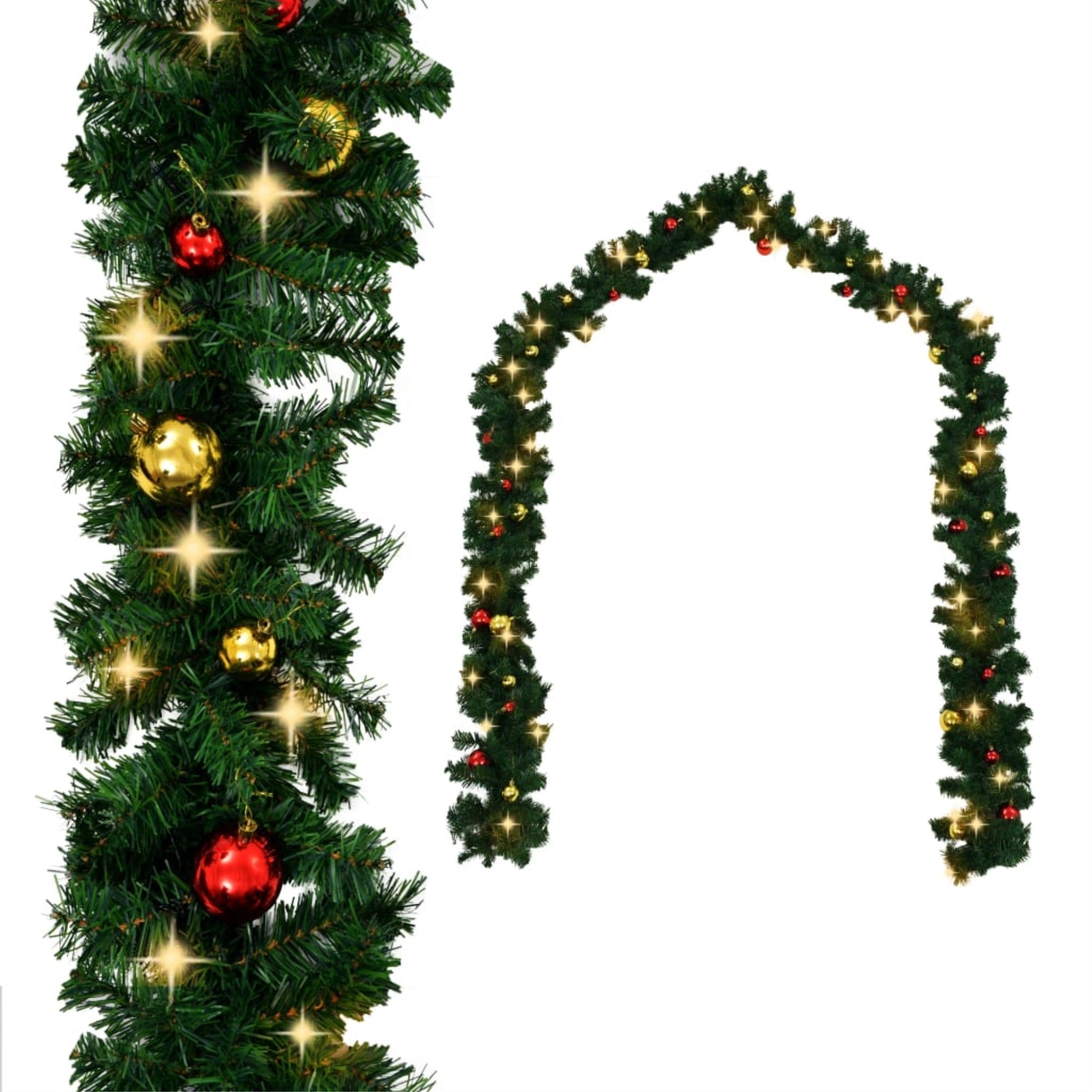 vidaXL Christmas Garland Decorated with Baubles and LED Lights 197''