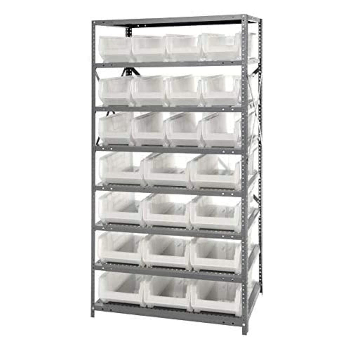 Quantum 2475950952Cl Shelving Unit, 24 Inch D X 36 Inch L X 75 Inch H, Carbon Steel, Galvanized With Clear Bins